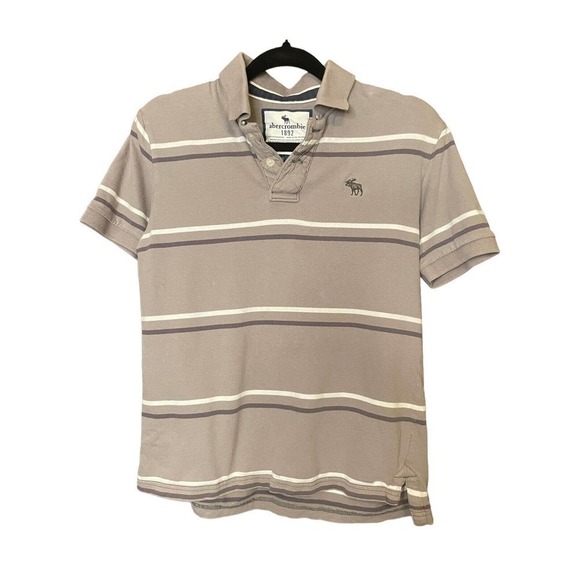 Abercrombie Shirt Youth Boys Large Short Sleeve Polo Gray Striped Preppy - Picture 1 of 6